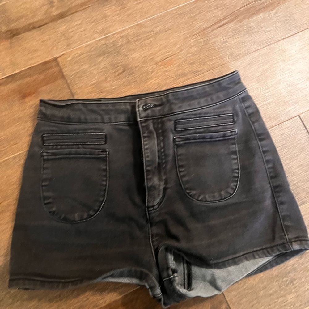 High Waisted Black Denim Women's Shorts